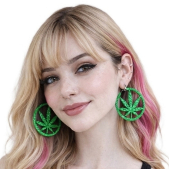None Jewelry - Glittery Mary Jane Earrings in Green
